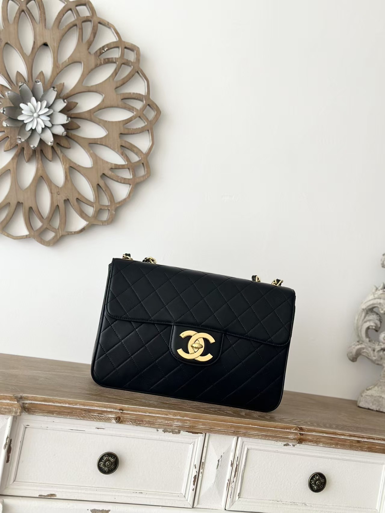 Chanel Vintage Black Quilted Lambskin XL/Jumbo Flap Bag