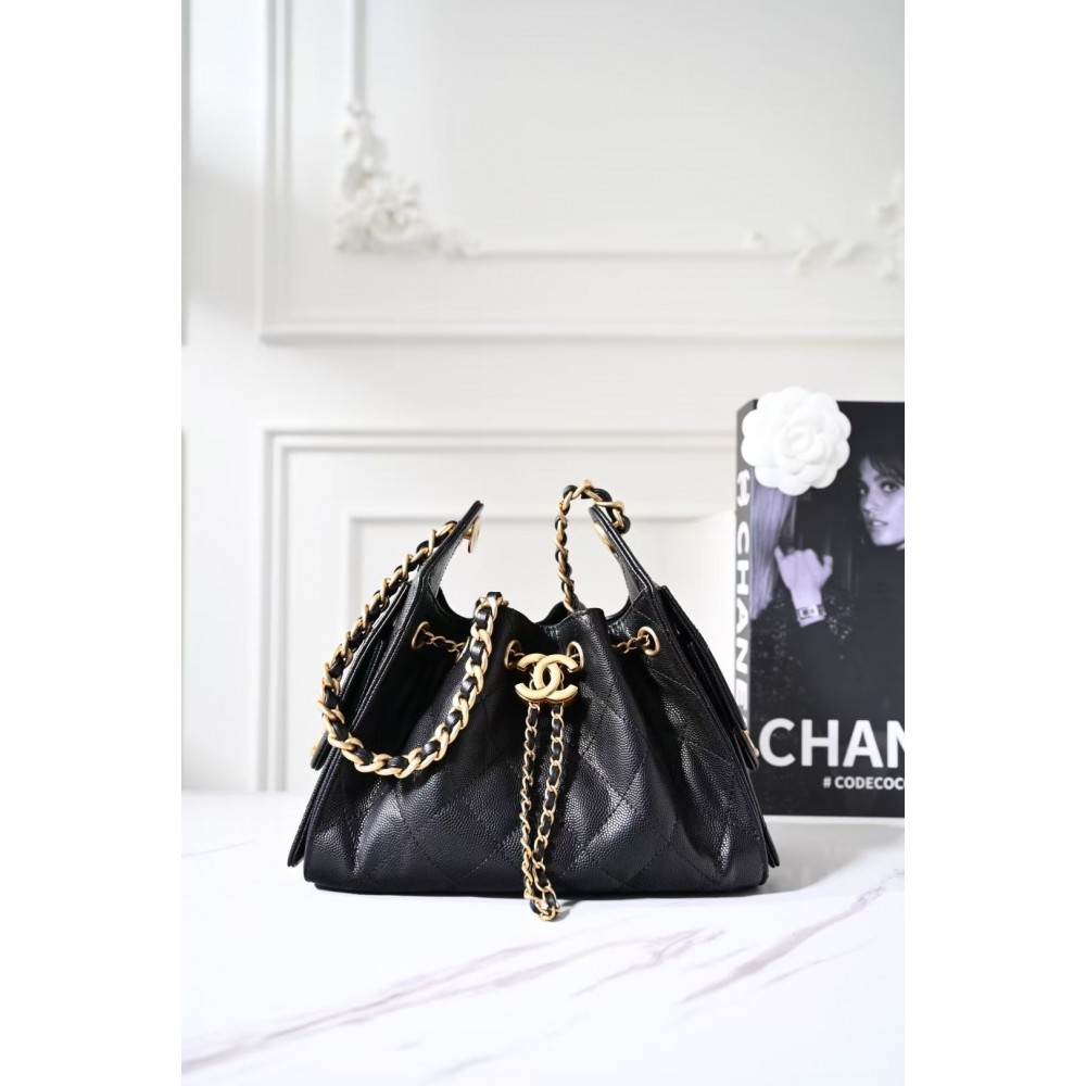 Chanel 26P Black Quilted Caviar Mini Chanel 25 Hobo