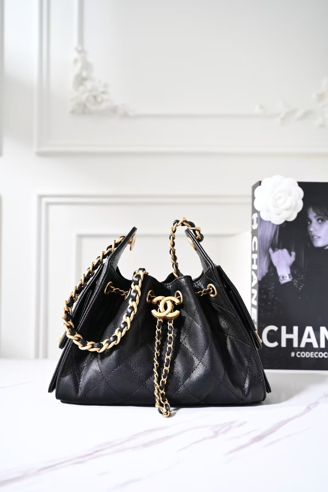Chanel 26P Black Quilted Caviar Mini Chanel 25 Hobo