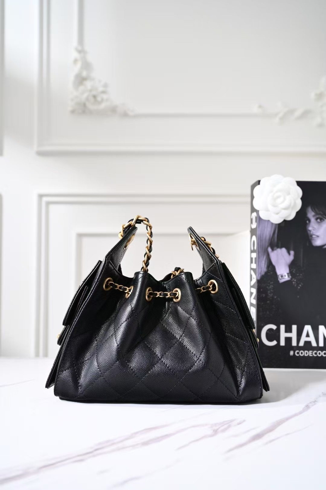 Chanel 26P Black Quilted Caviar Mini Chanel 25 Hobo