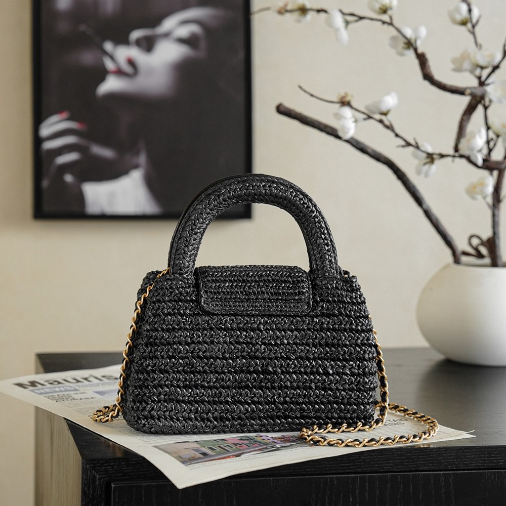 CHANEL Braided Raffia Mini Shopping Bag Braided Raffia