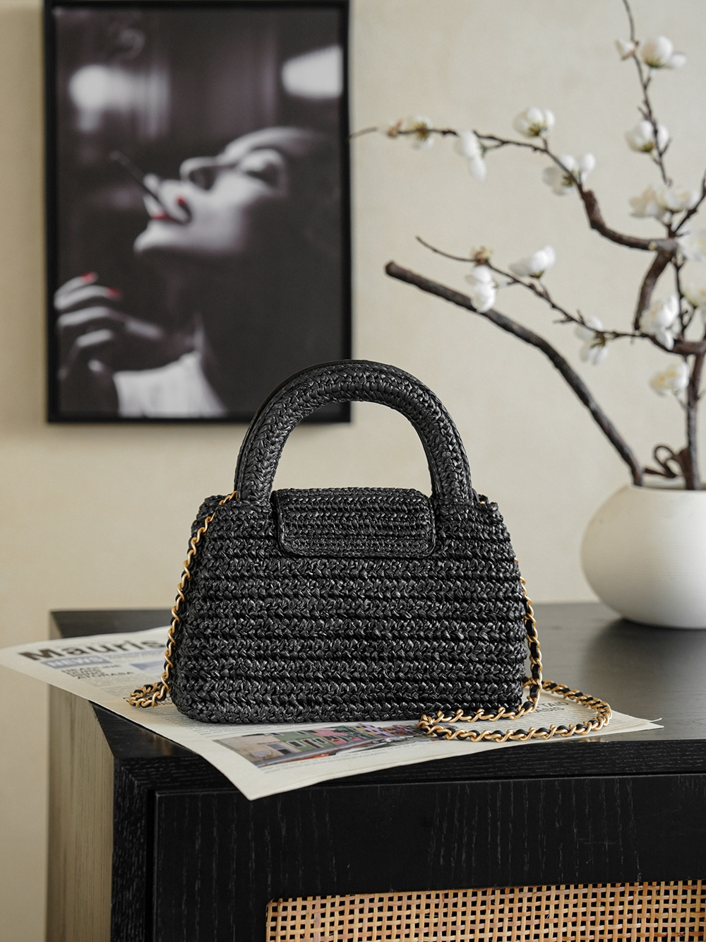 CHANEL Braided Raffia Mini Shopping Bag Braided Raffia