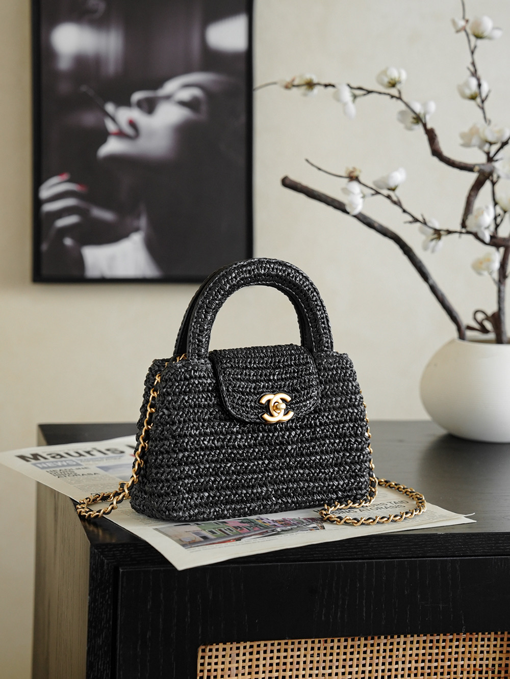 CHANEL Braided Raffia Mini Shopping Bag Braided Raffia