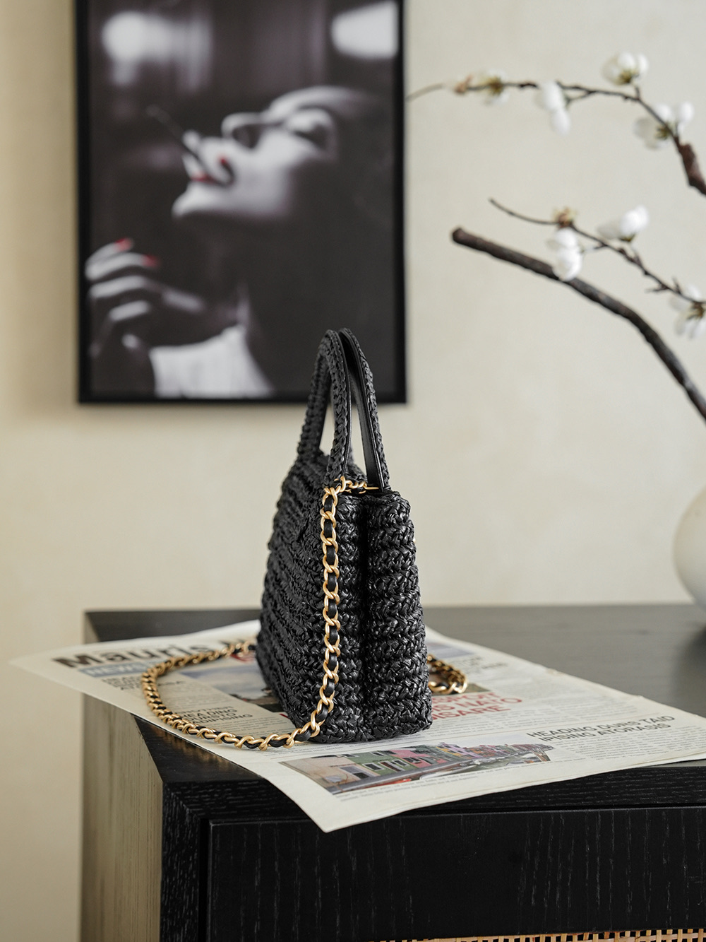 CHANEL Braided Raffia Mini Shopping Bag Braided Raffia
