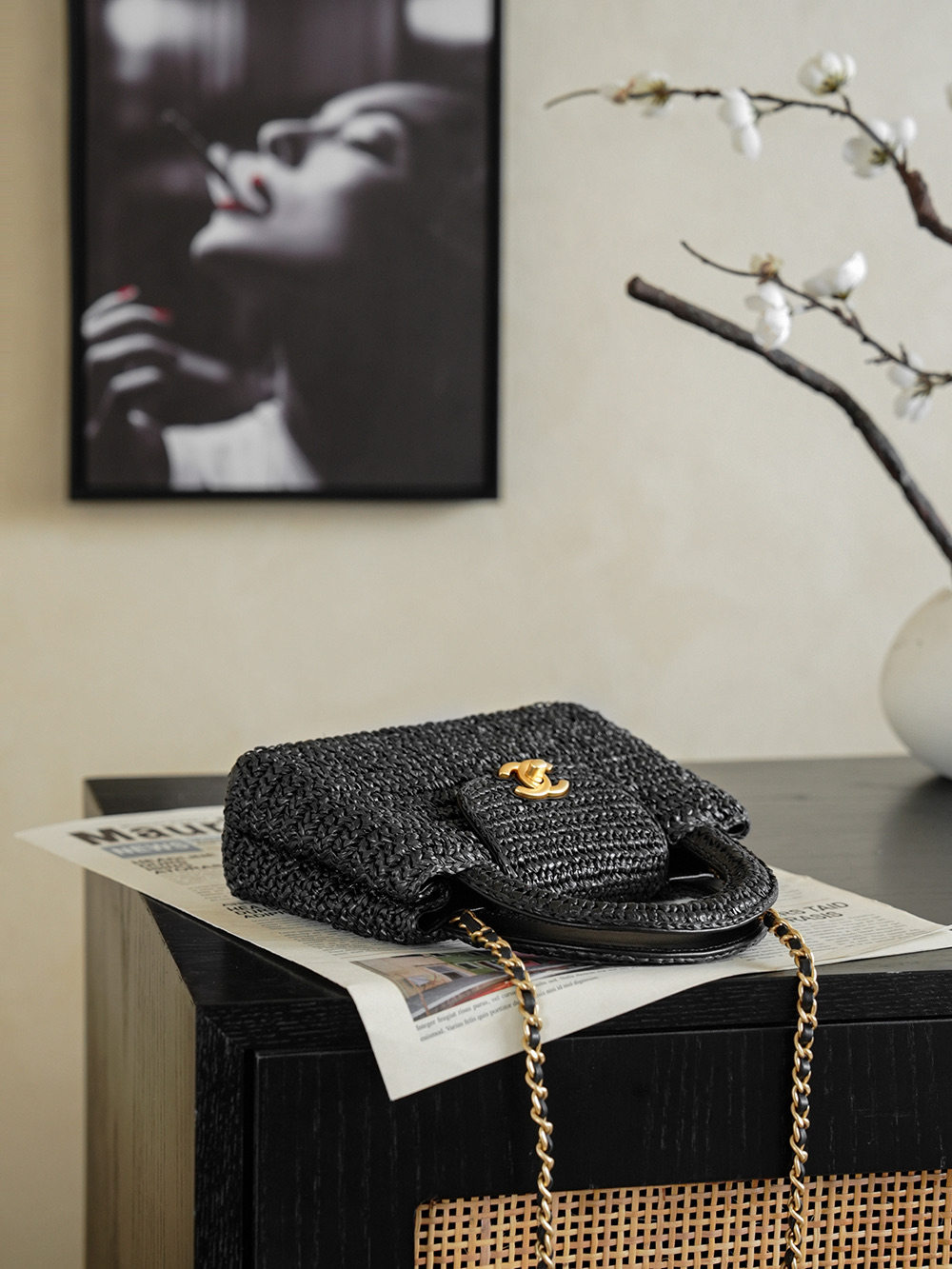 CHANEL Braided Raffia Mini Shopping Bag Braided Raffia