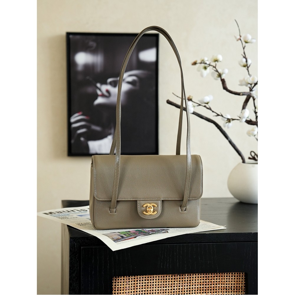 Chanel Small Flap Bag Grained Shiny Calfskin&Gold Tone Metal Grey