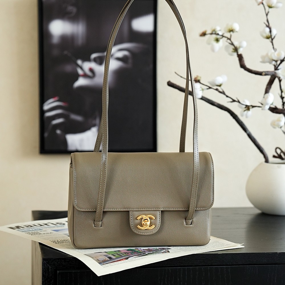 Chanel Small Flap Bag Grained Shiny Calfskin&Gold Tone Metal Grey