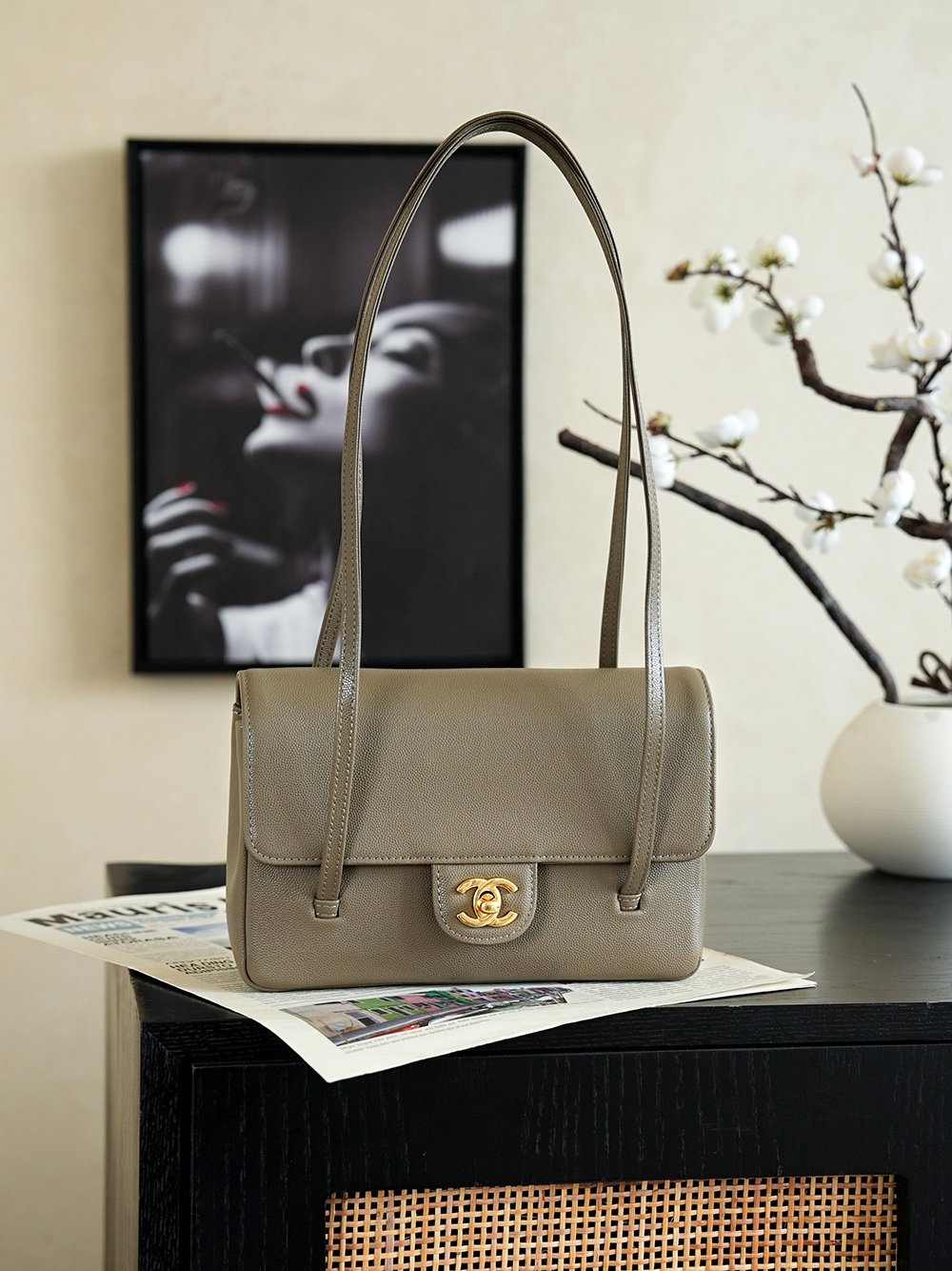 Chanel Small Flap Bag Grained Shiny Calfskin&Gold Tone Metal Grey
