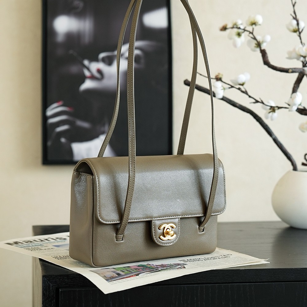 Chanel Small Flap Bag Grained Shiny Calfskin&Gold Tone Metal Grey