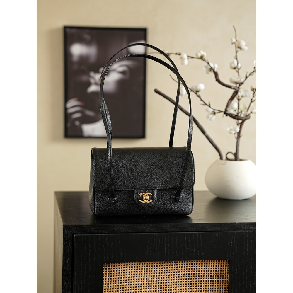 Chanel Small Flap Bag Grained Shiny Calfskin&Gold Tone Metal Black
