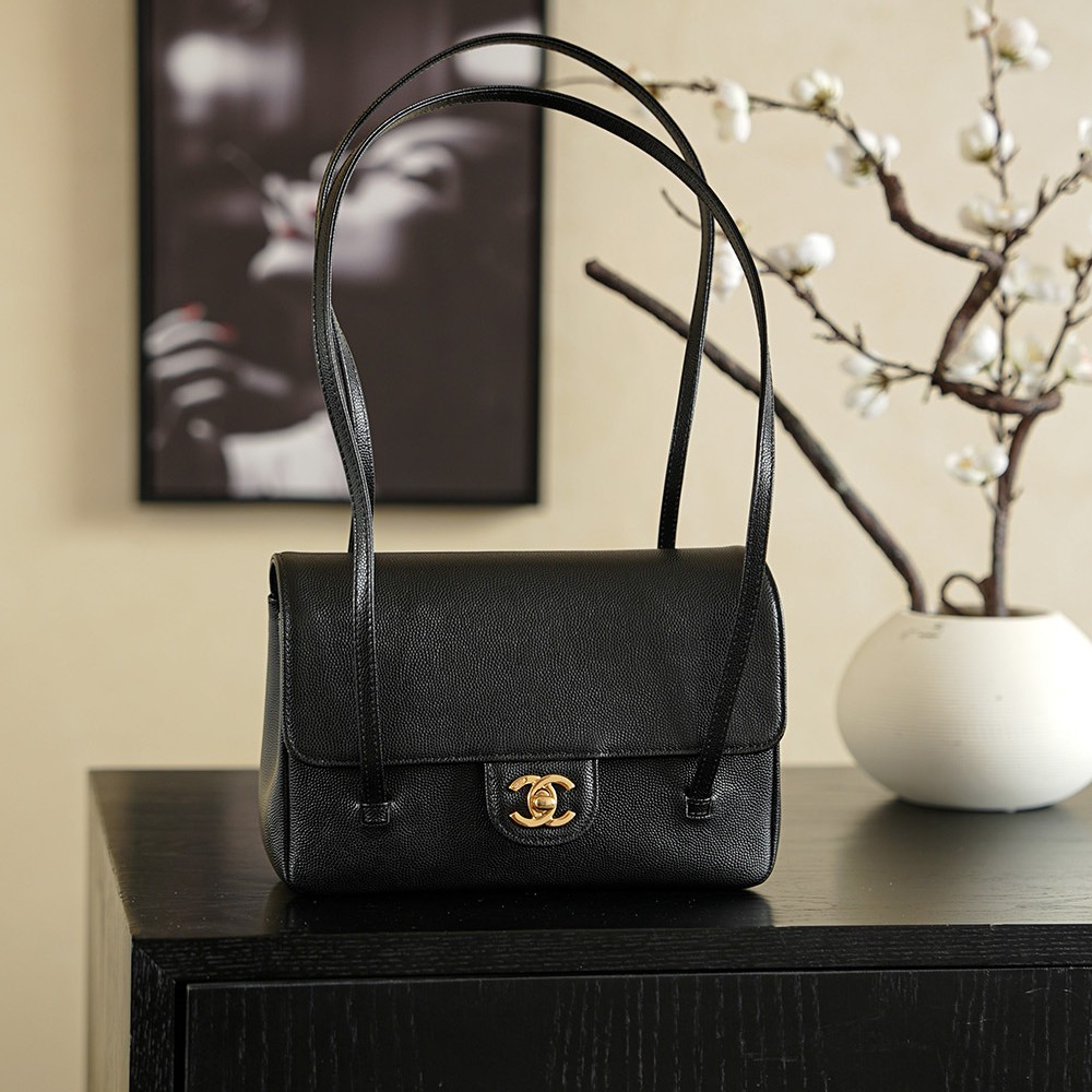 Chanel Small Flap Bag Grained Shiny Calfskin&Gold Tone Metal Black
