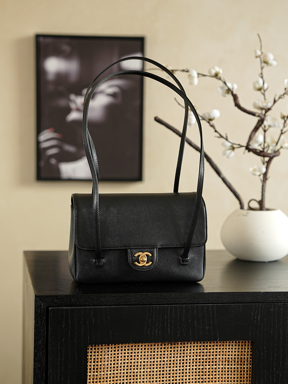 Chanel Small Flap Bag Grained Shiny Calfskin&Gold Tone Metal Black