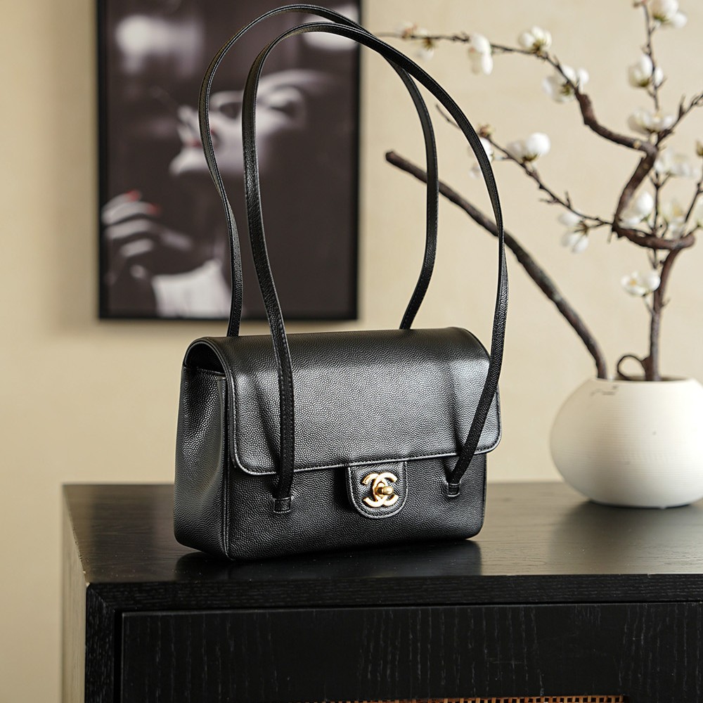 Chanel Small Flap Bag Grained Shiny Calfskin&Gold Tone Metal Black