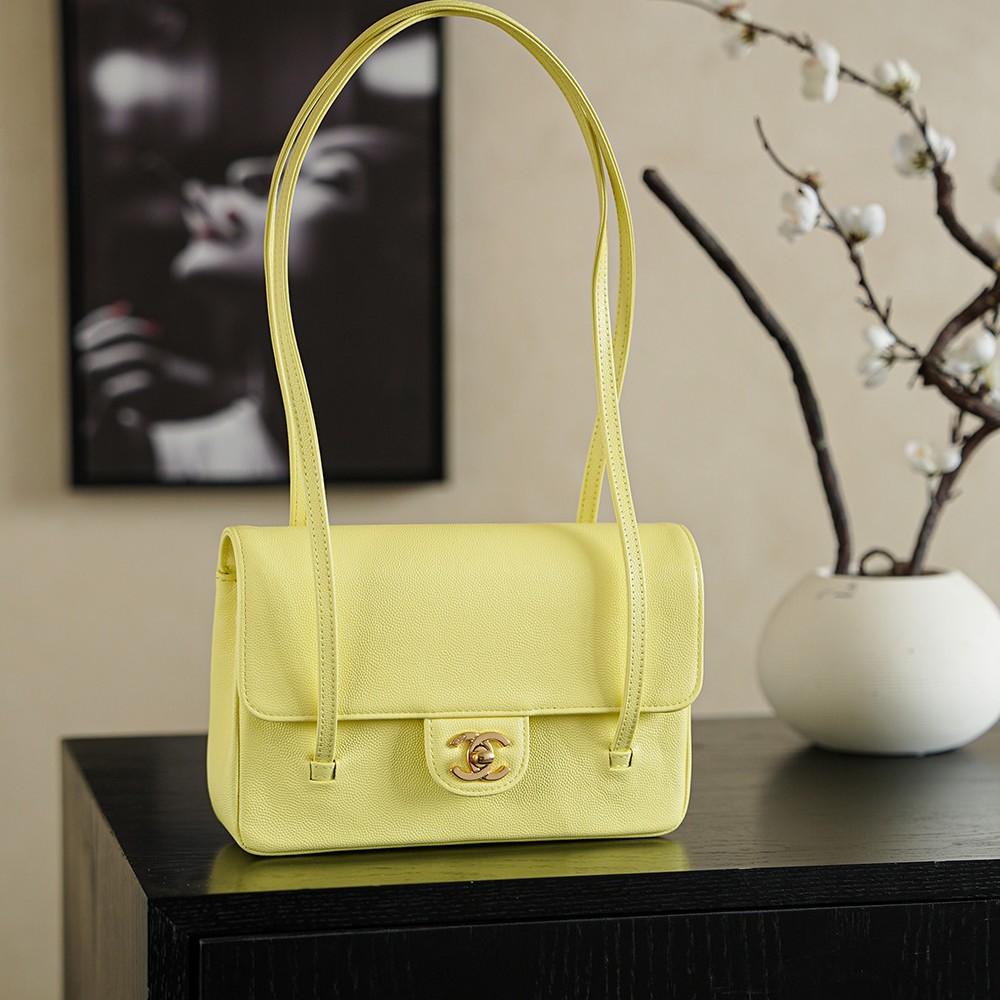 Chanel Small Flap Bag Grained Shiny Calfskin&Gold Tone Metal Yellow