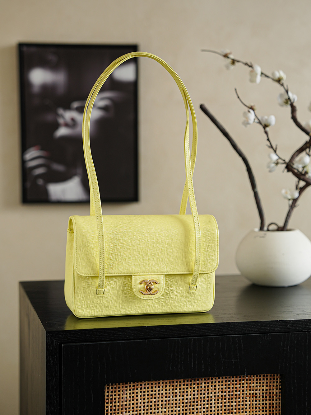 Chanel Small Flap Bag Grained Shiny Calfskin&Gold Tone Metal Yellow