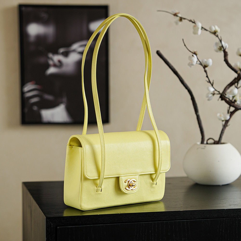 Chanel Small Flap Bag Grained Shiny Calfskin&Gold Tone Metal Yellow