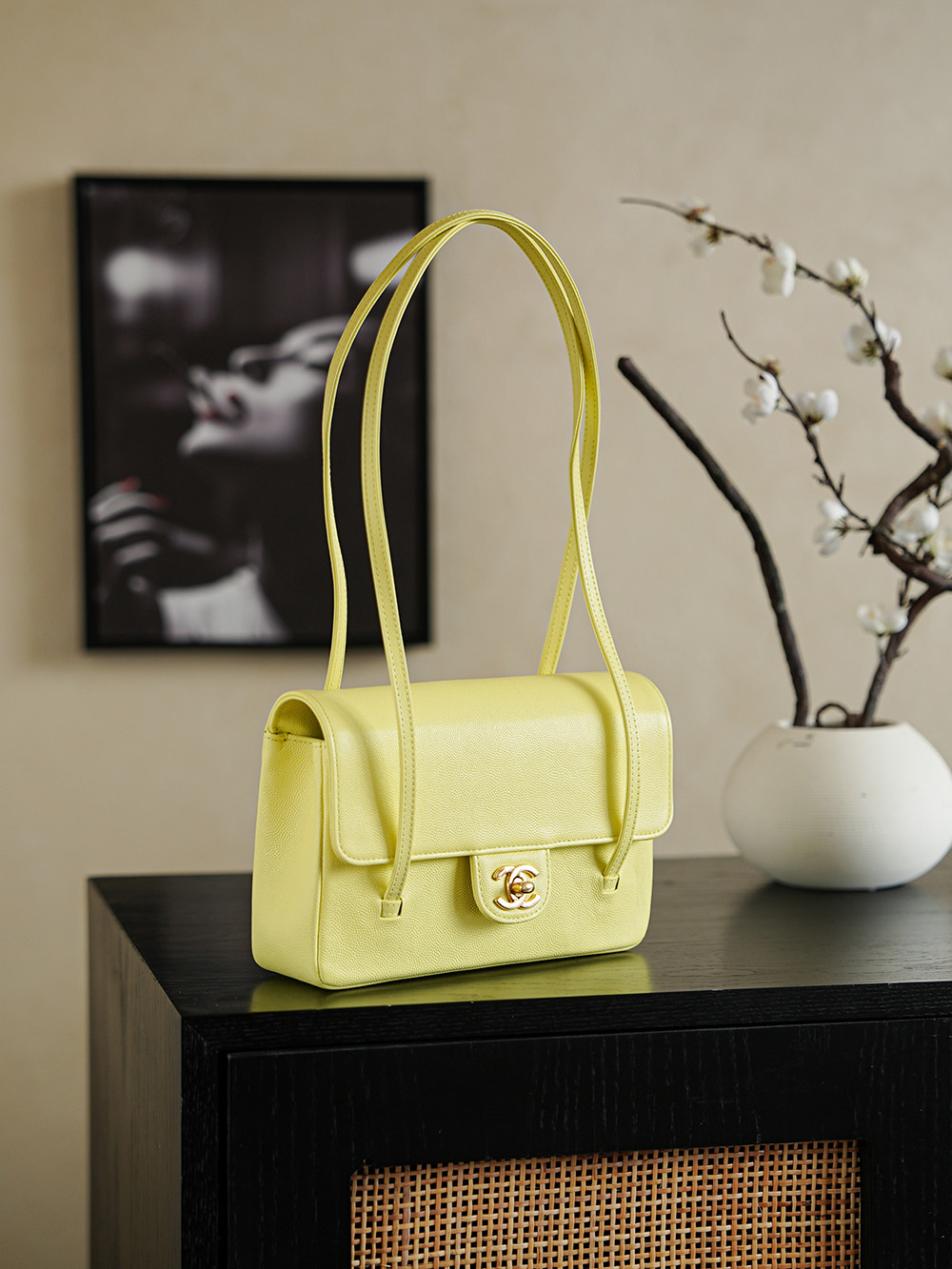 Chanel Small Flap Bag Grained Shiny Calfskin&Gold Tone Metal Yellow