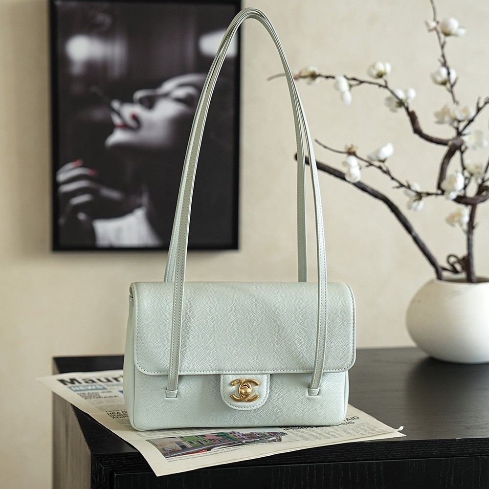 Chanel Small Flap Bag Grained Shiny Calfskin&Gold Tone Metal Light Green