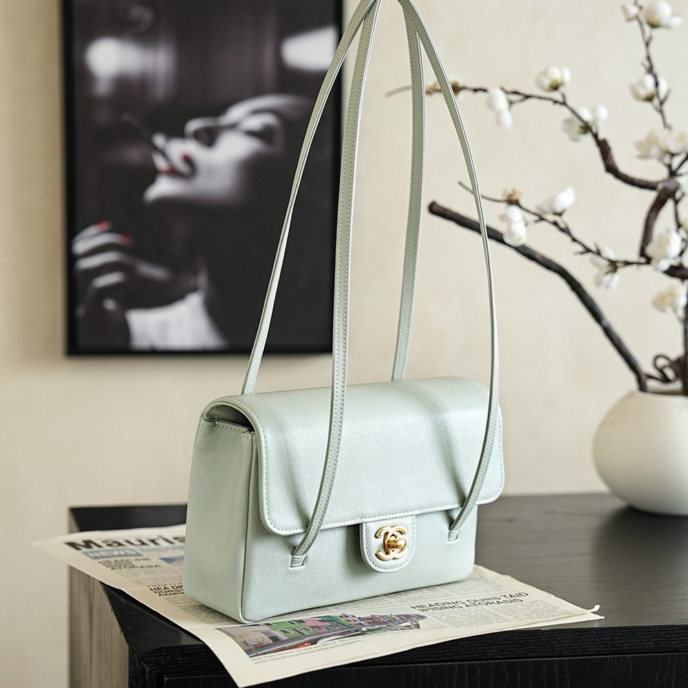 Chanel Small Flap Bag Grained Shiny Calfskin&Gold Tone Metal Light Green