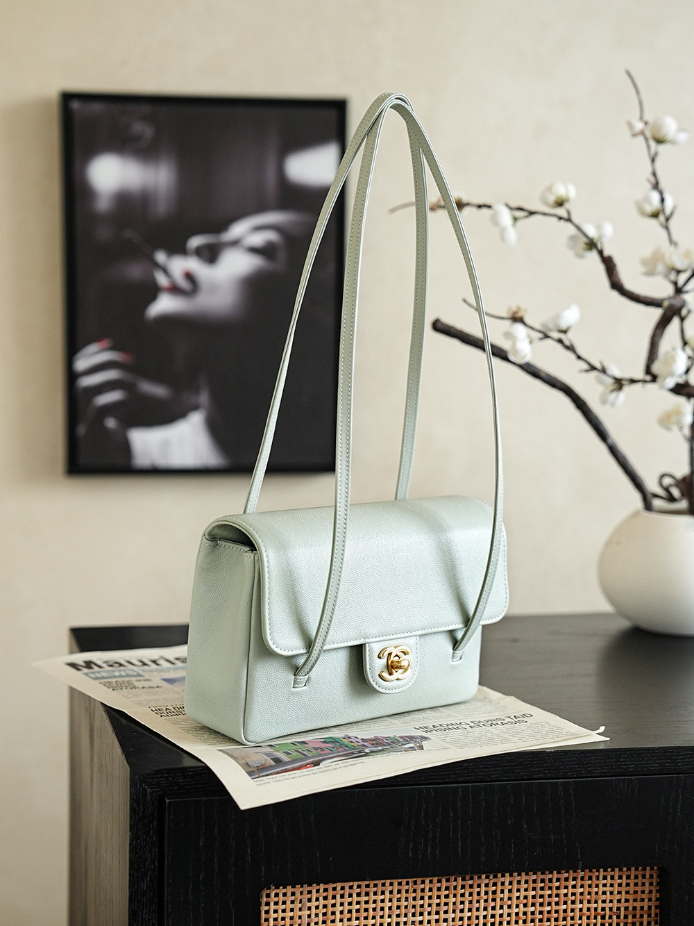 Chanel Small Flap Bag Grained Shiny Calfskin&Gold Tone Metal Light Green