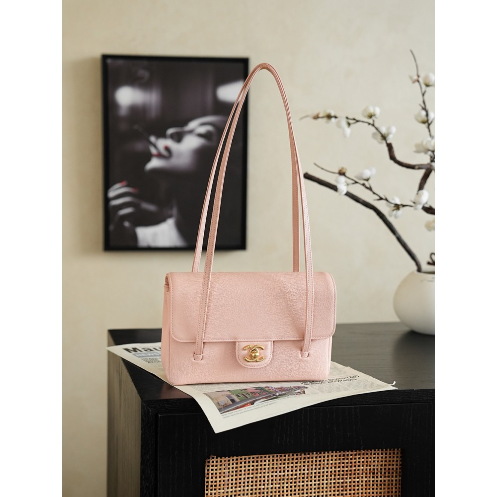 Chanel Small Flap Bag Grained Shiny Calfskin&Gold Tone Metal Light Pink