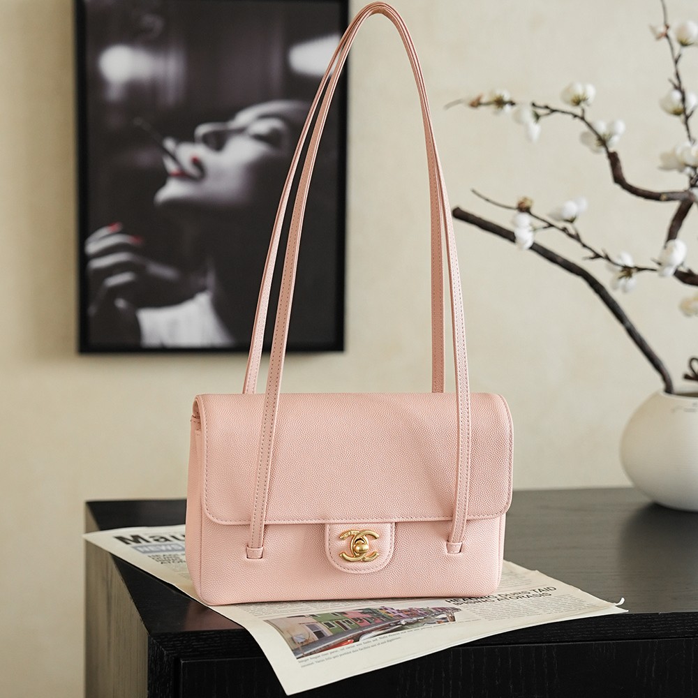 Chanel Small Flap Bag Grained Shiny Calfskin&Gold Tone Metal Light Pink