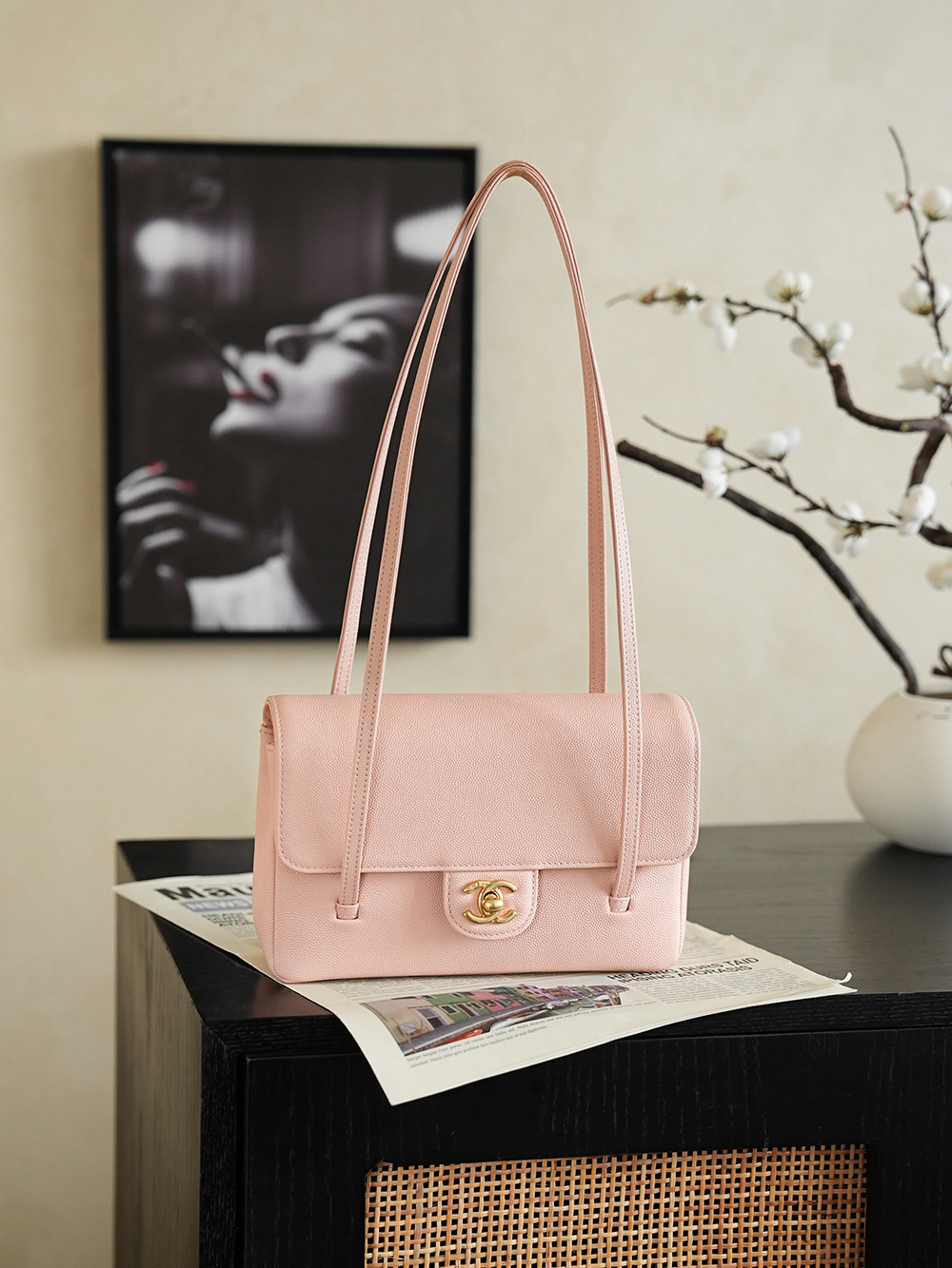 Chanel Small Flap Bag Grained Shiny Calfskin&Gold Tone Metal Light Pink
