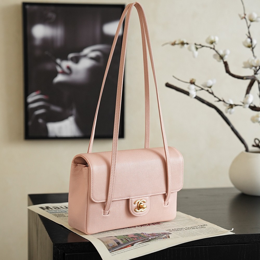 Chanel Small Flap Bag Grained Shiny Calfskin&Gold Tone Metal Light Pink