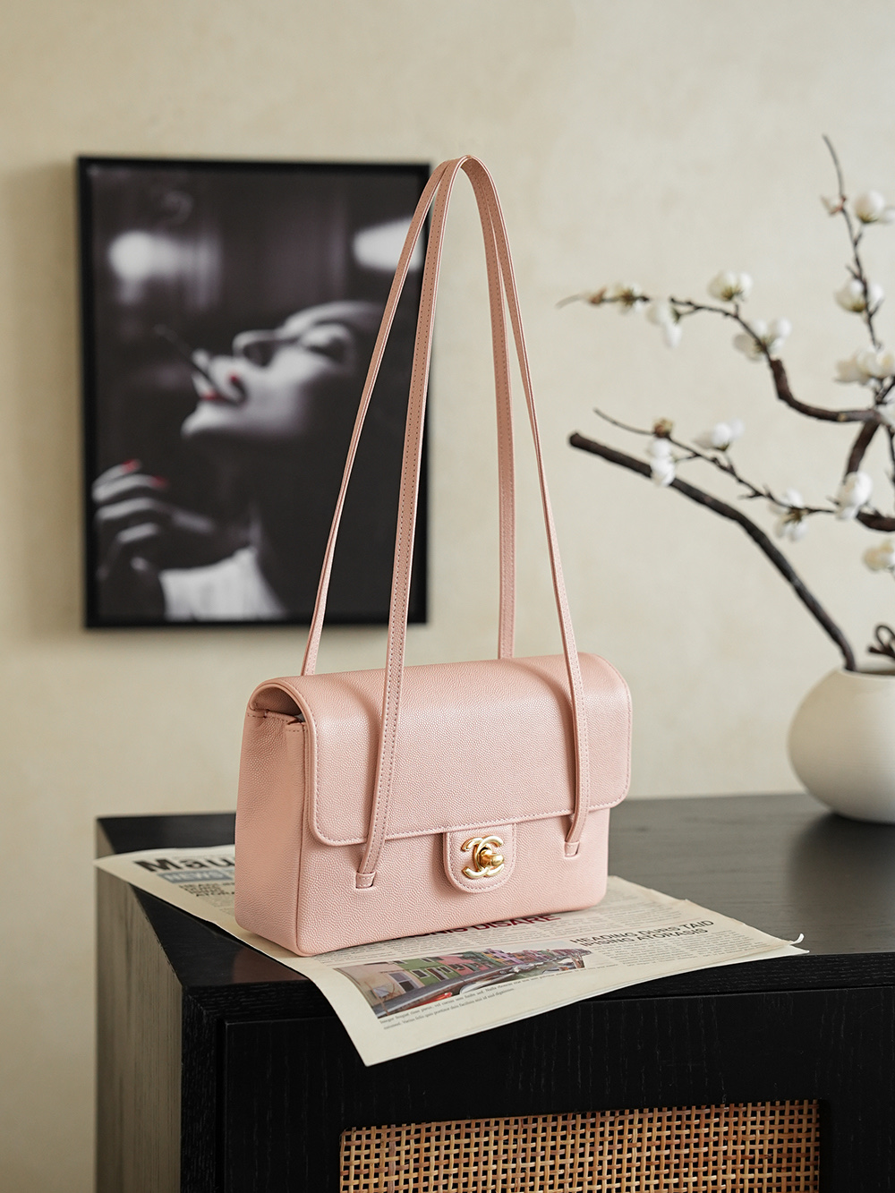 Chanel Small Flap Bag Grained Shiny Calfskin&Gold Tone Metal Light Pink