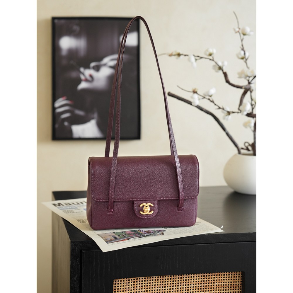Chanel Small Flap Bag Grained Shiny Calfskin&Gold Tone Metal Burgundy