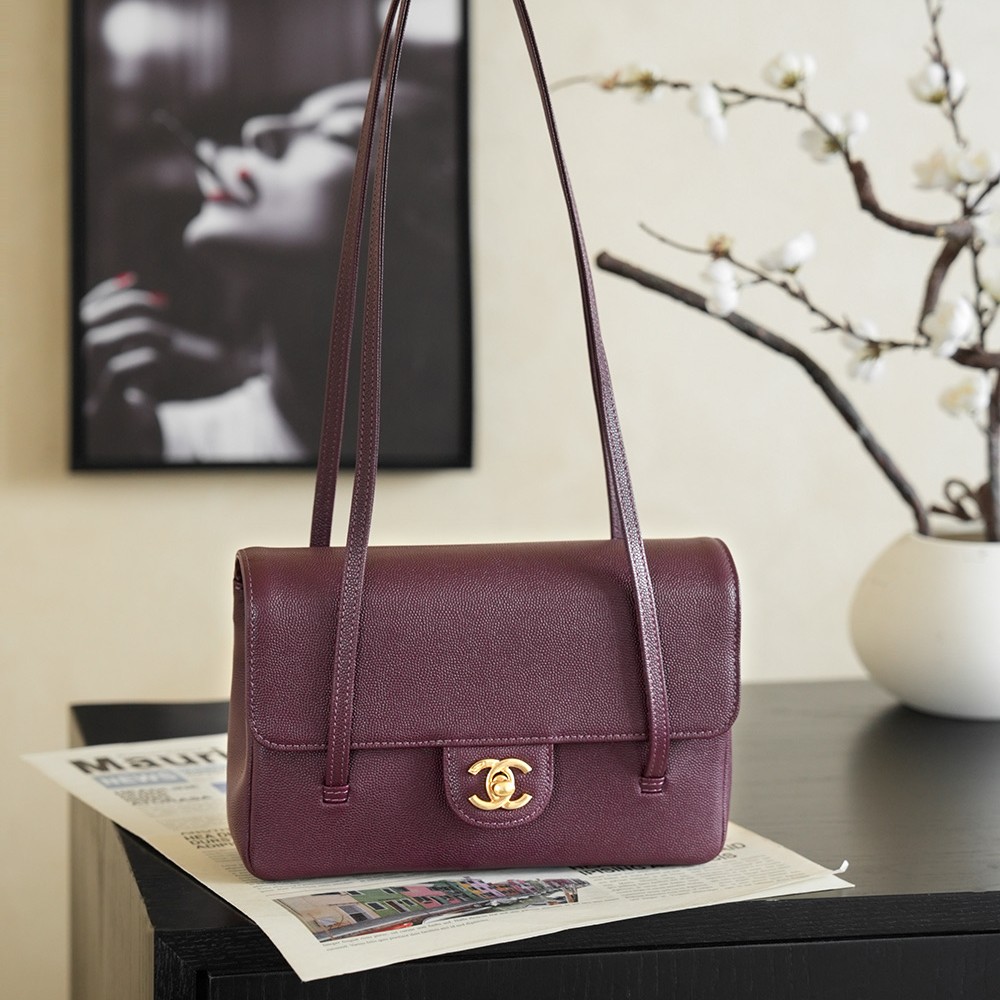 Chanel Small Flap Bag Grained Shiny Calfskin&Gold Tone Metal Burgundy