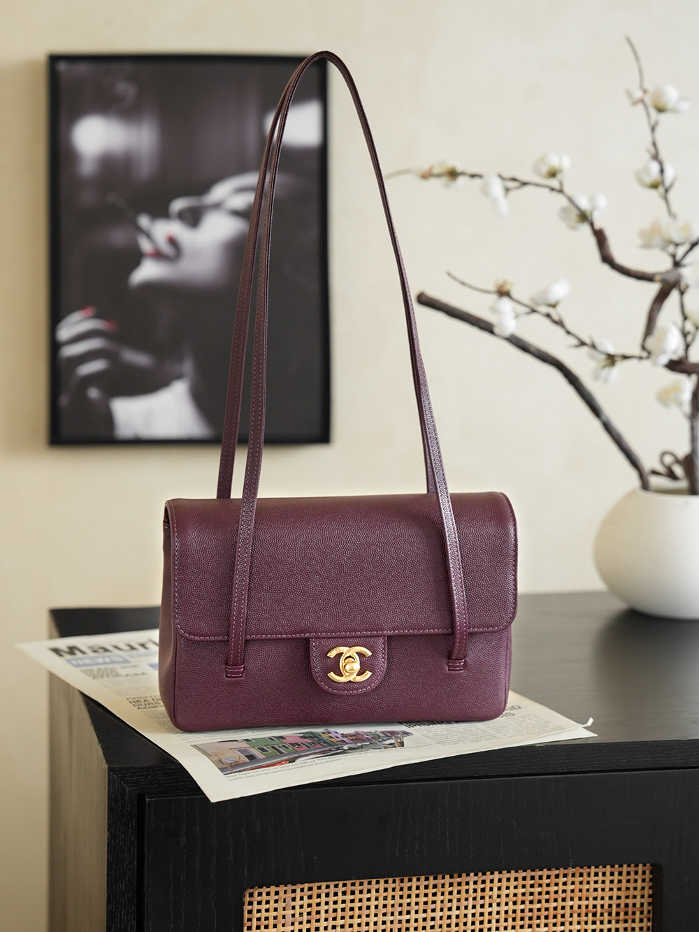 Chanel Small Flap Bag Grained Shiny Calfskin&Gold Tone Metal Burgundy