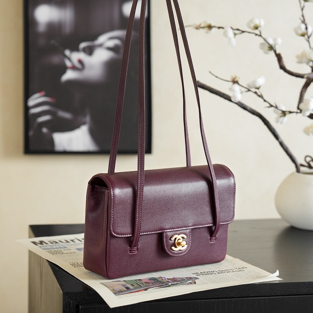 Chanel Small Flap Bag Grained Shiny Calfskin&Gold Tone Metal Burgundy