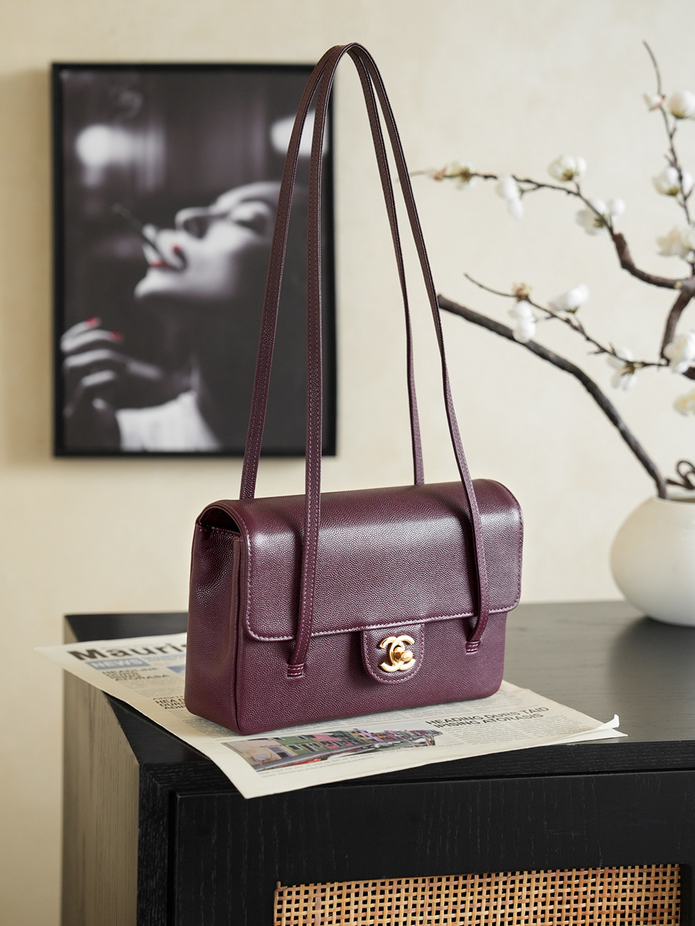 Chanel Small Flap Bag Grained Shiny Calfskin&Gold Tone Metal Burgundy