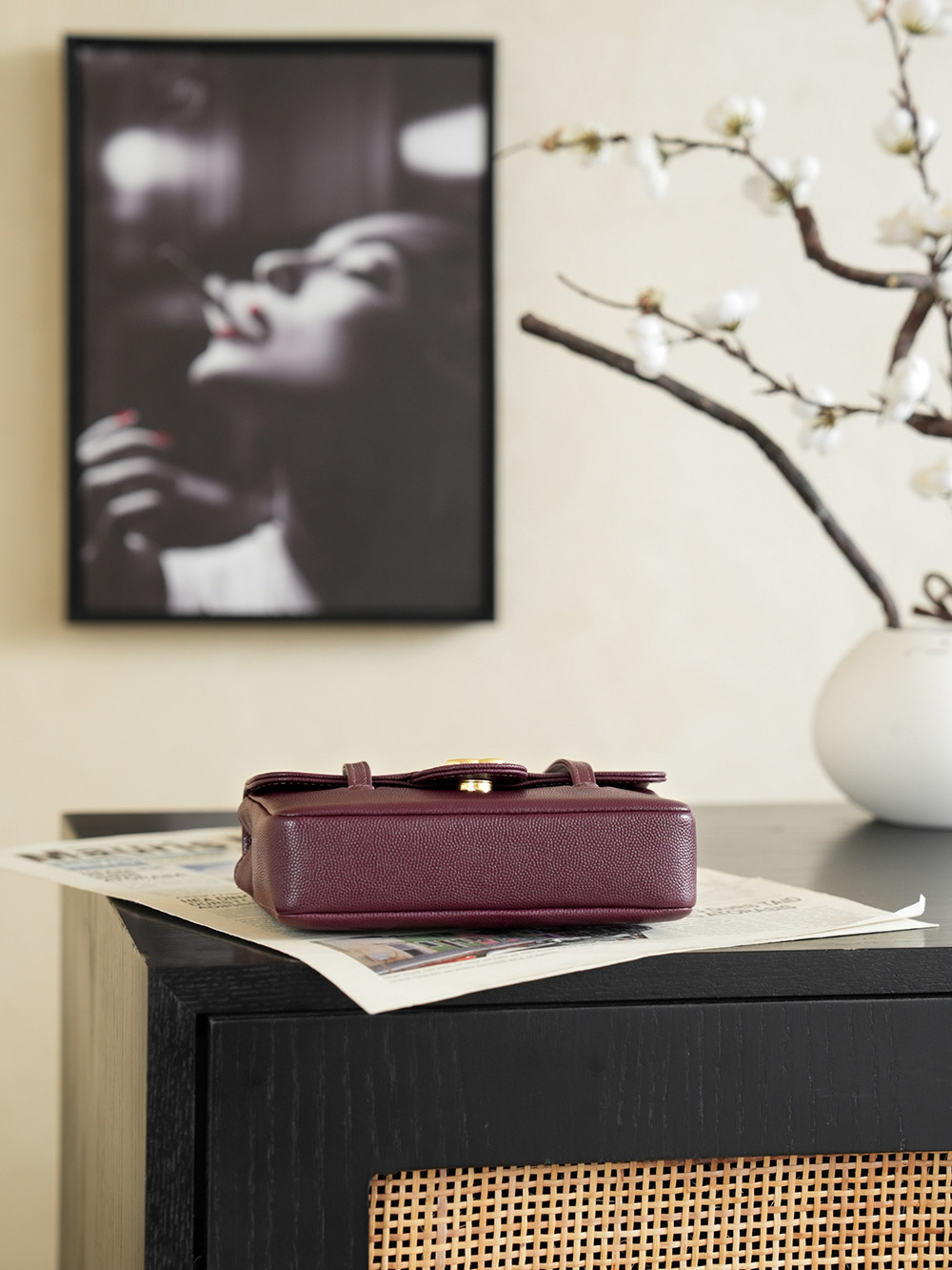 Chanel Small Flap Bag Grained Shiny Calfskin&Gold Tone Metal Burgundy