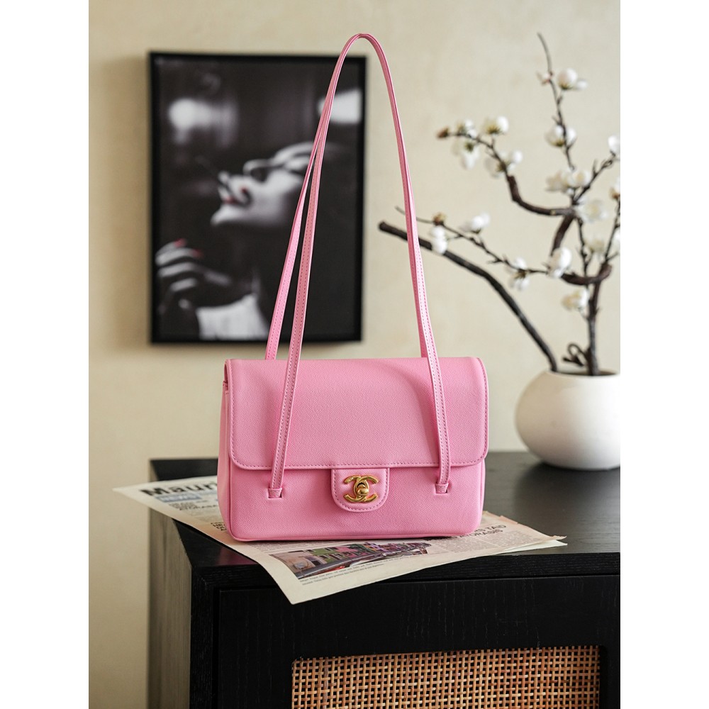 Chanel Small Flap Bag Grained Shiny Calfskin&Gold Tone Metal Rose Pink