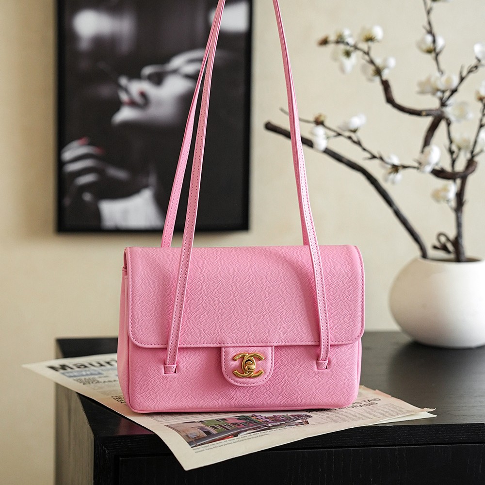 Chanel Small Flap Bag Grained Shiny Calfskin&Gold Tone Metal Rose Pink