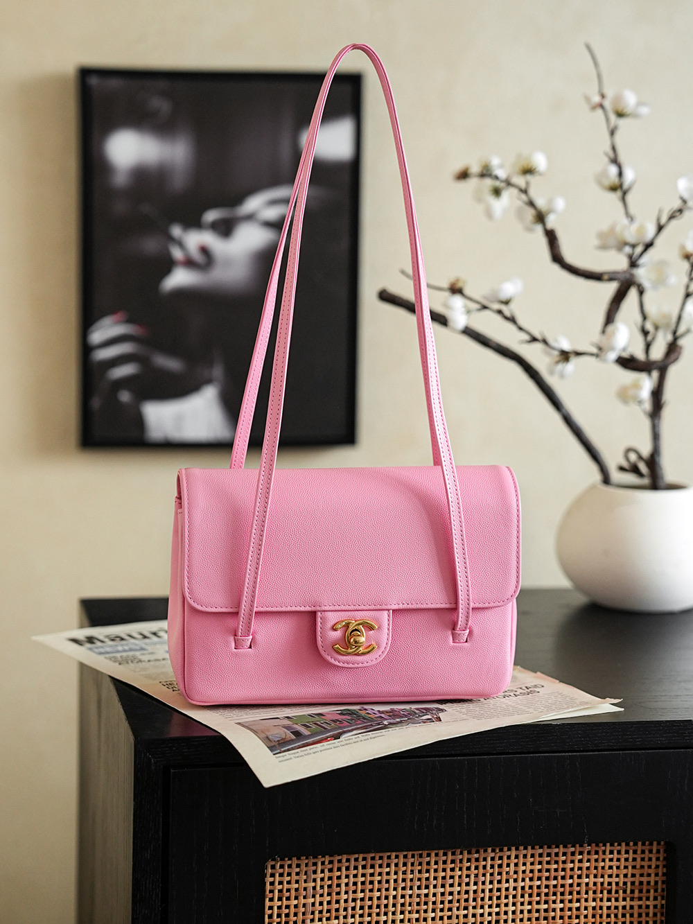 Chanel Small Flap Bag Grained Shiny Calfskin&Gold Tone Metal Rose Pink