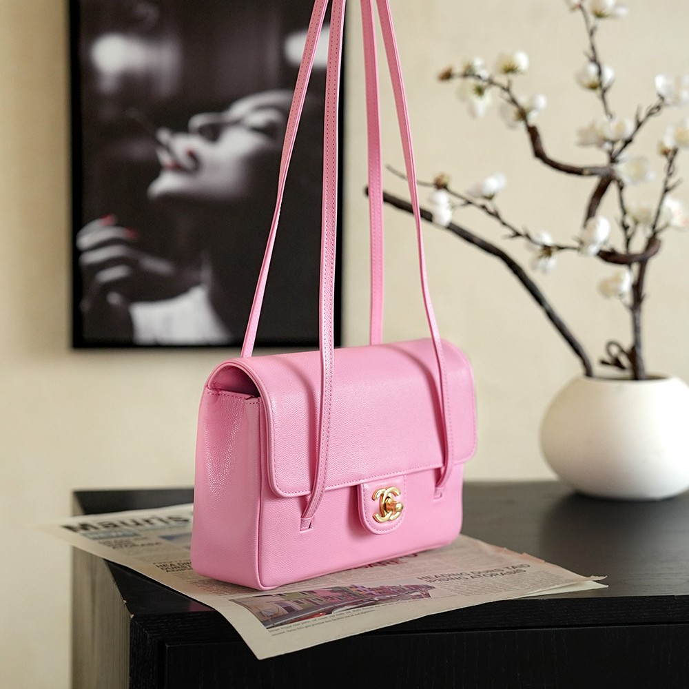 Chanel Small Flap Bag Grained Shiny Calfskin&Gold Tone Metal Rose Pink