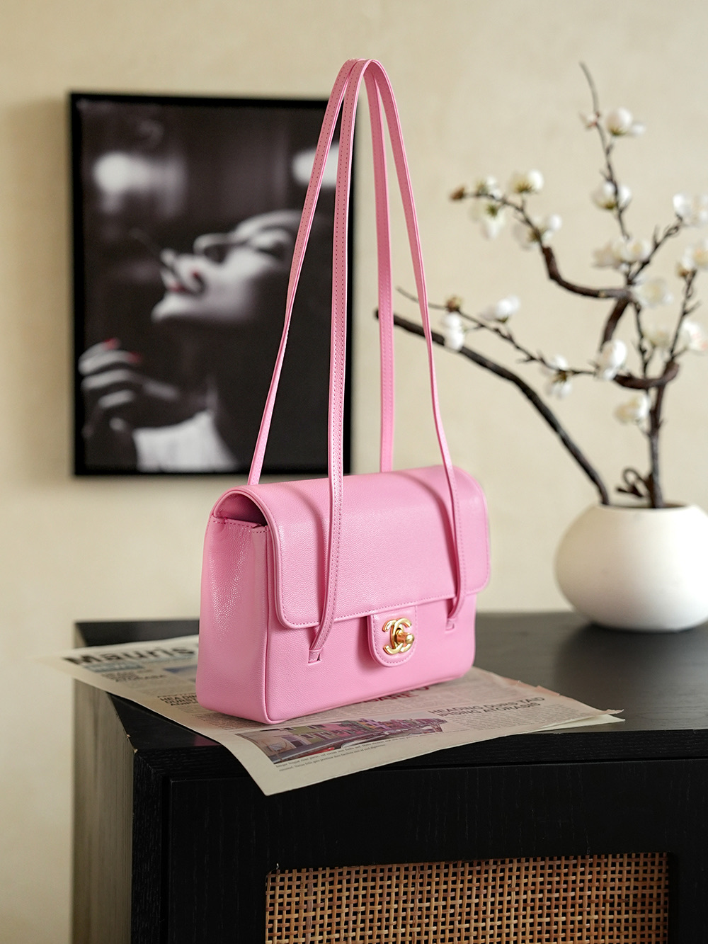 Chanel Small Flap Bag Grained Shiny Calfskin&Gold Tone Metal Rose Pink