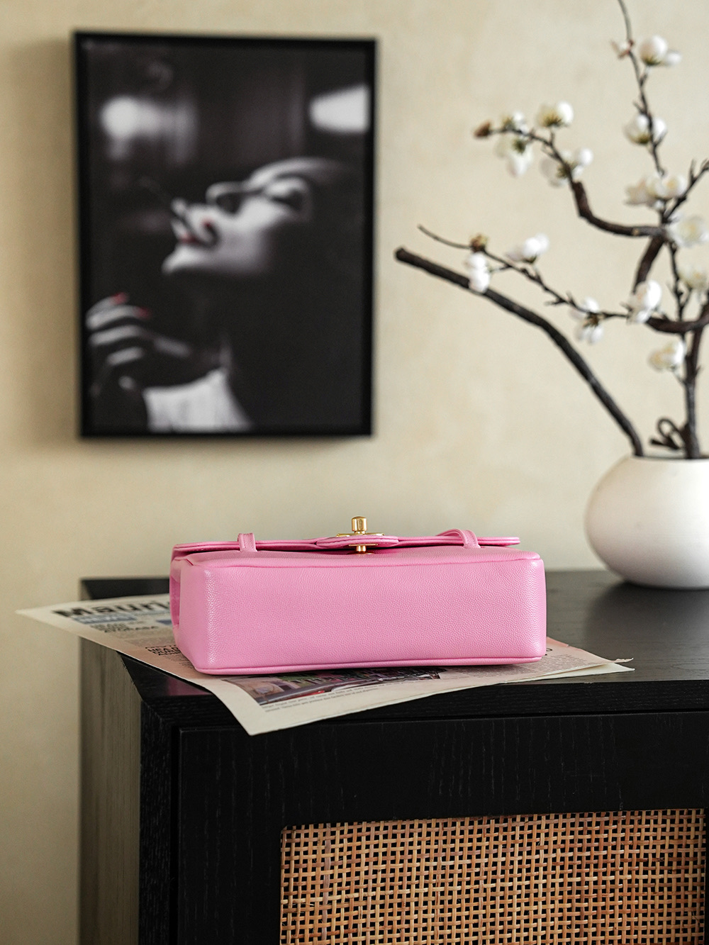Chanel Small Flap Bag Grained Shiny Calfskin&Gold Tone Metal Rose Pink
