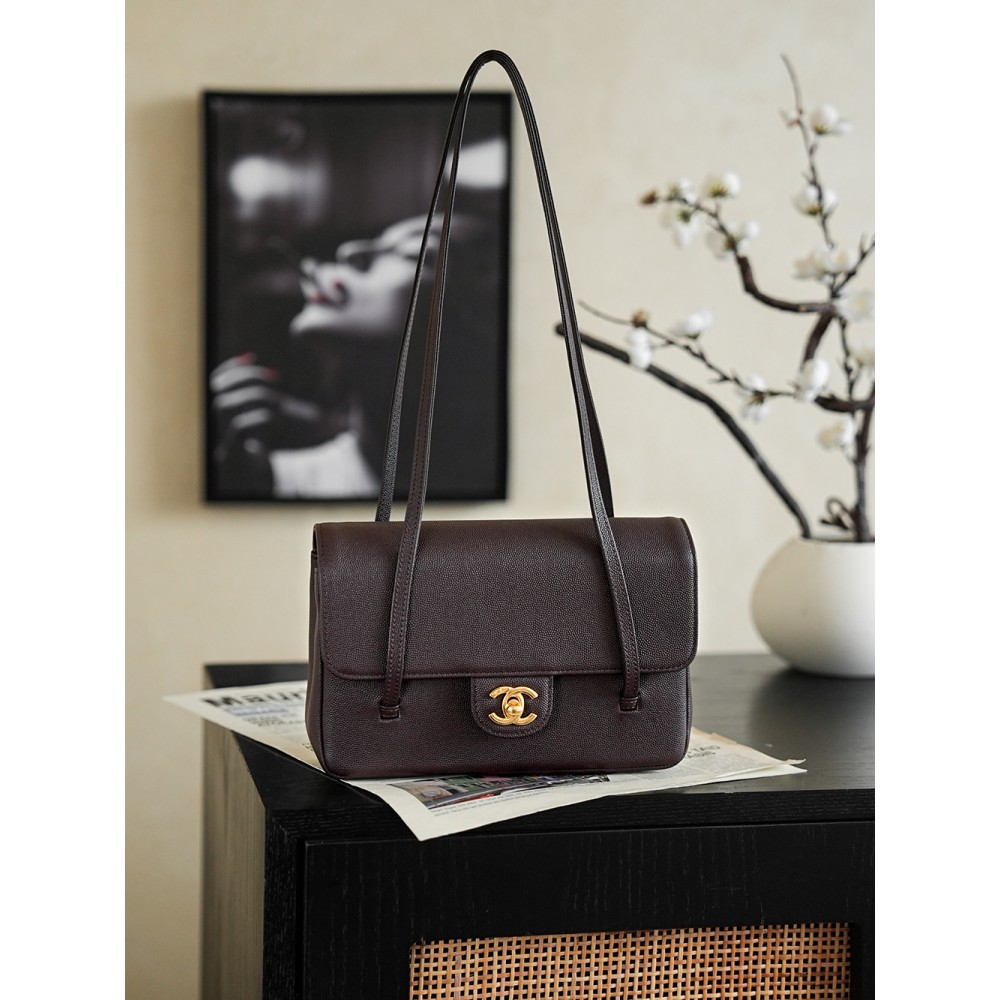 Chanel Small Flap Bag Grained Shiny Calfskin&Gold Tone Metal Brown