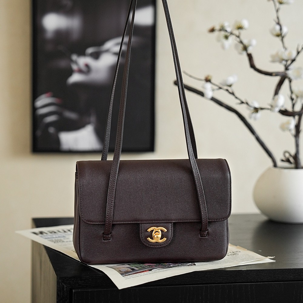 Chanel Small Flap Bag Grained Shiny Calfskin&Gold Tone Metal Brown