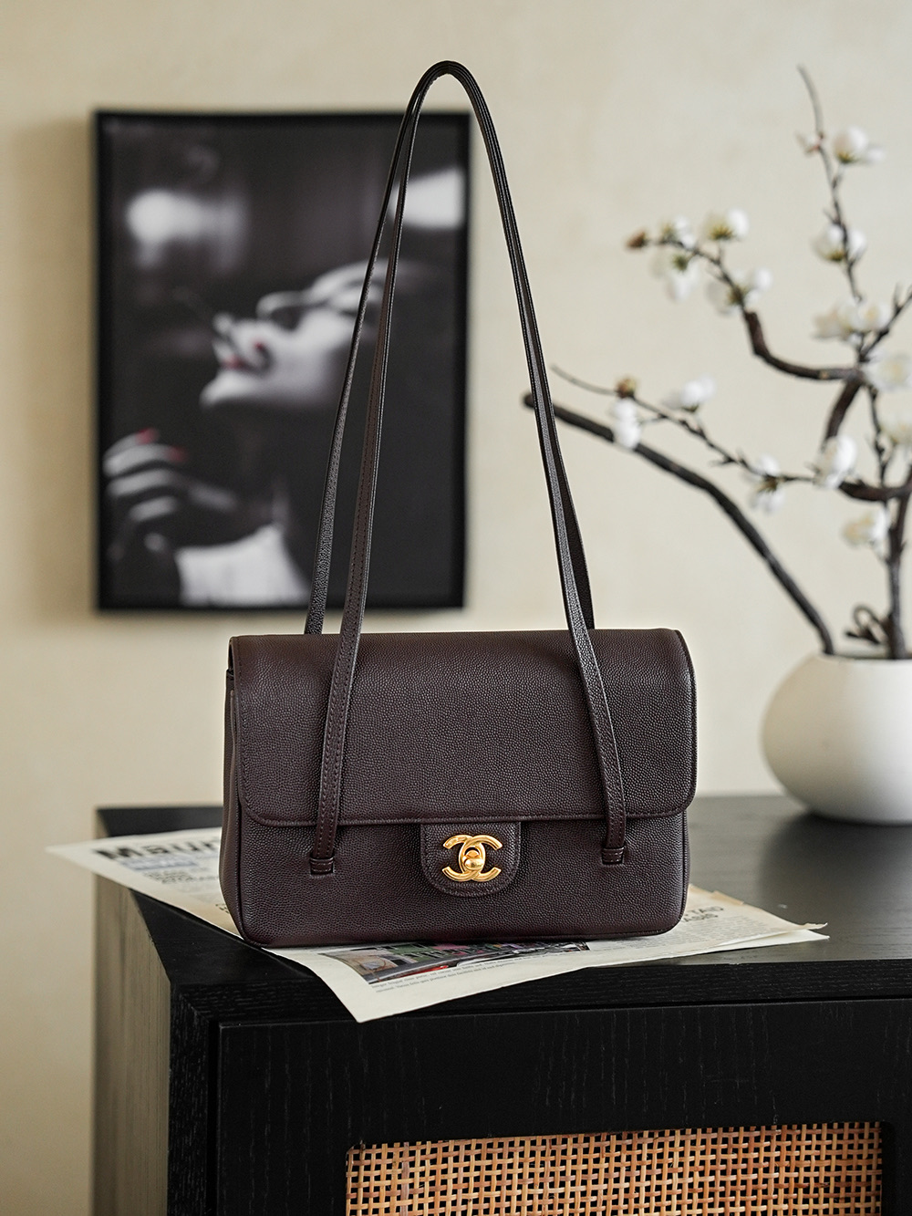 Chanel Small Flap Bag Grained Shiny Calfskin&Gold Tone Metal Brown