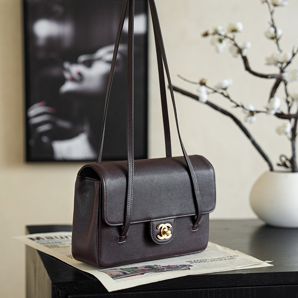 Chanel Small Flap Bag Grained Shiny Calfskin&Gold Tone Metal Brown