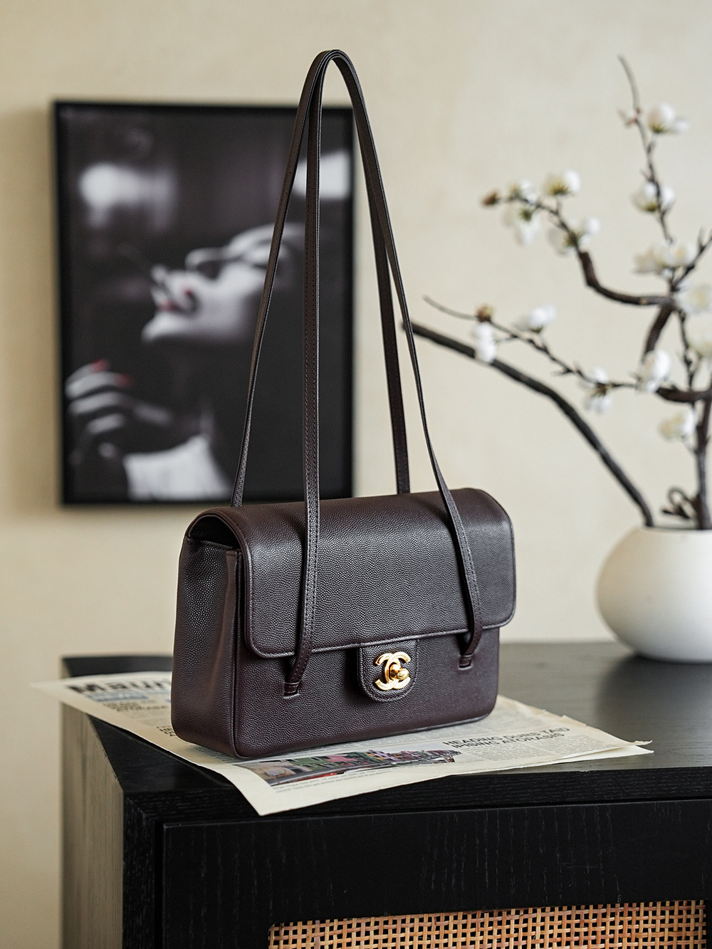 Chanel Small Flap Bag Grained Shiny Calfskin&Gold Tone Metal Brown