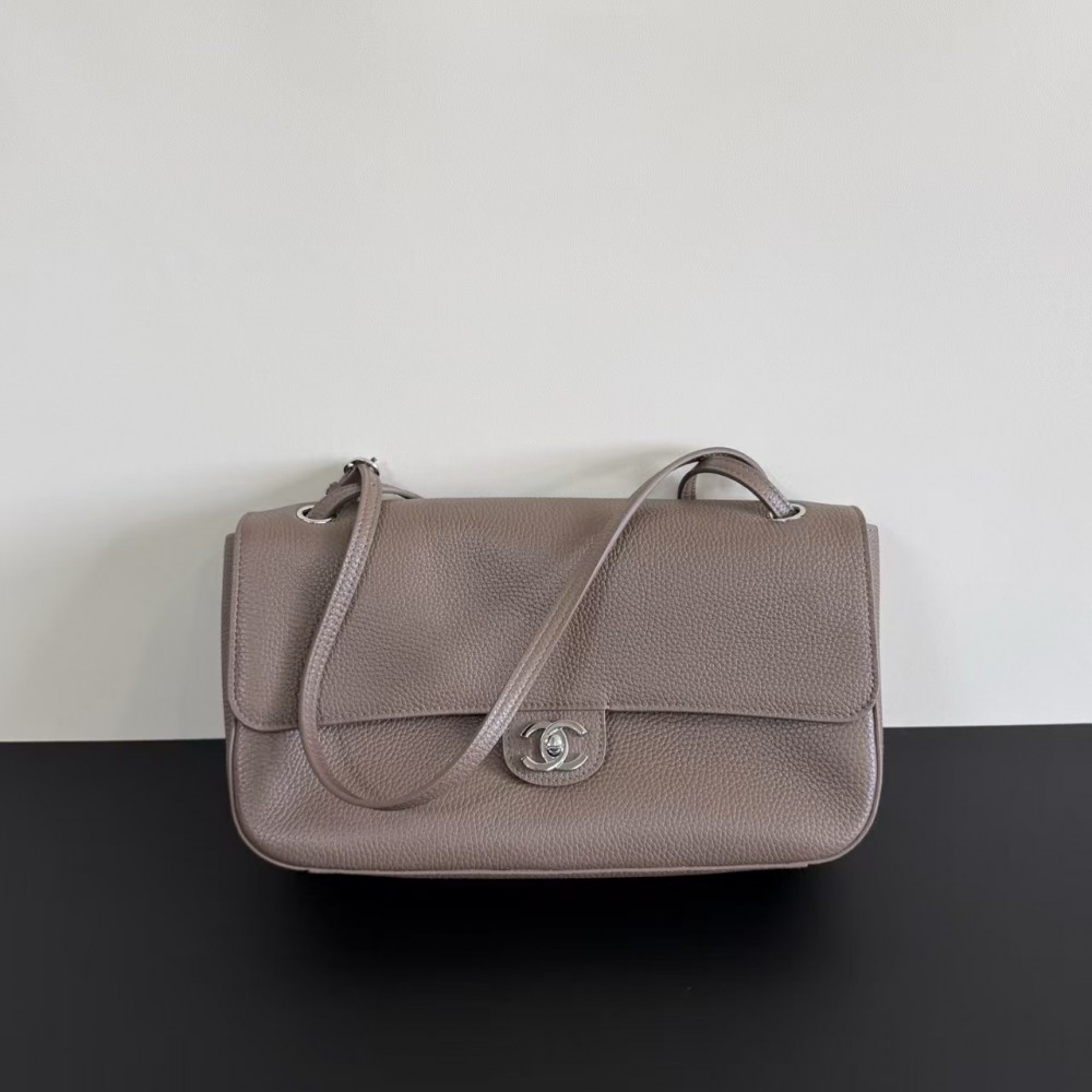 Chanel Maxi Flapbag Grained Calfskin&Silver Tone Metal Light Brown