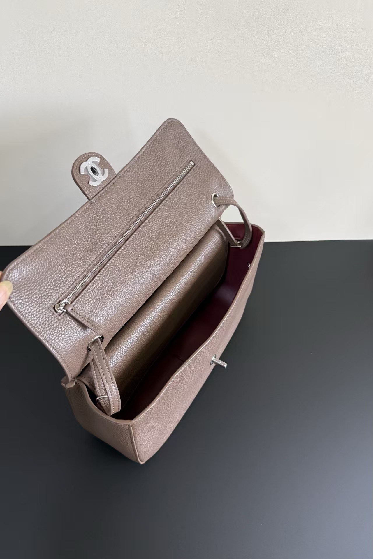 Chanel Maxi Flapbag Grained Calfskin&Silver Tone Metal Light Brown