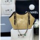 Chanel Maxi shopping bag, Braided raffia, calfskin & gold-tone Apricot