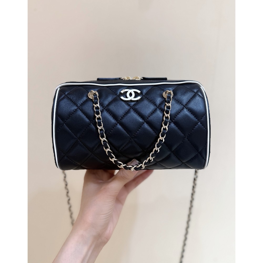 Chanel 25P Quilted Bowling Bag Lambskin Black